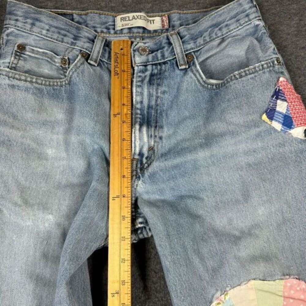 Upcycled OOAK Patchwork Jeans Fits 30X33 Quilt Feedstack Tattered Worn Farmhouse - Picture 13 of 15